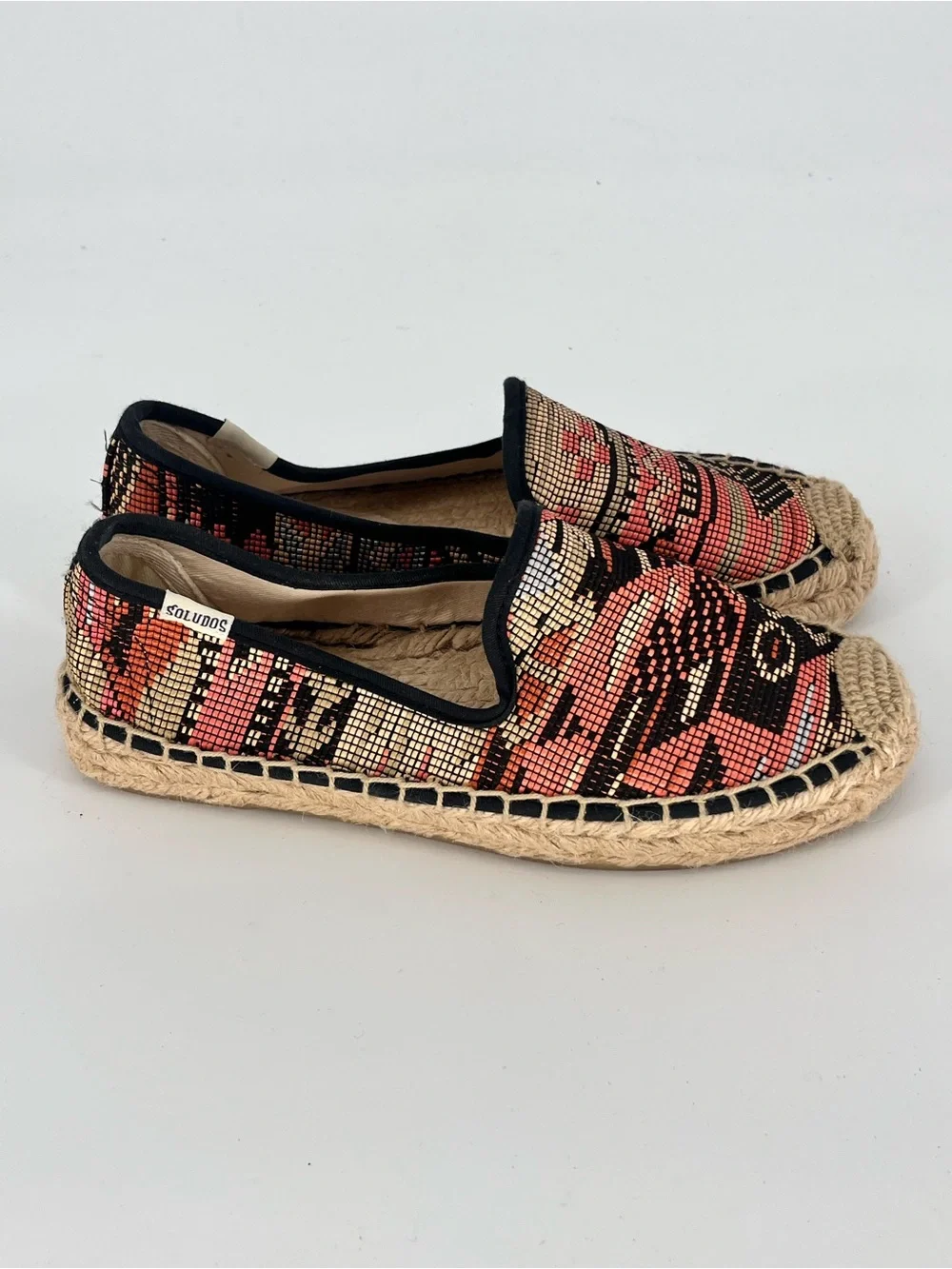Soludos Womens Woven Espadrilles Pink Black Geometric Slip On Flats Boho size 6